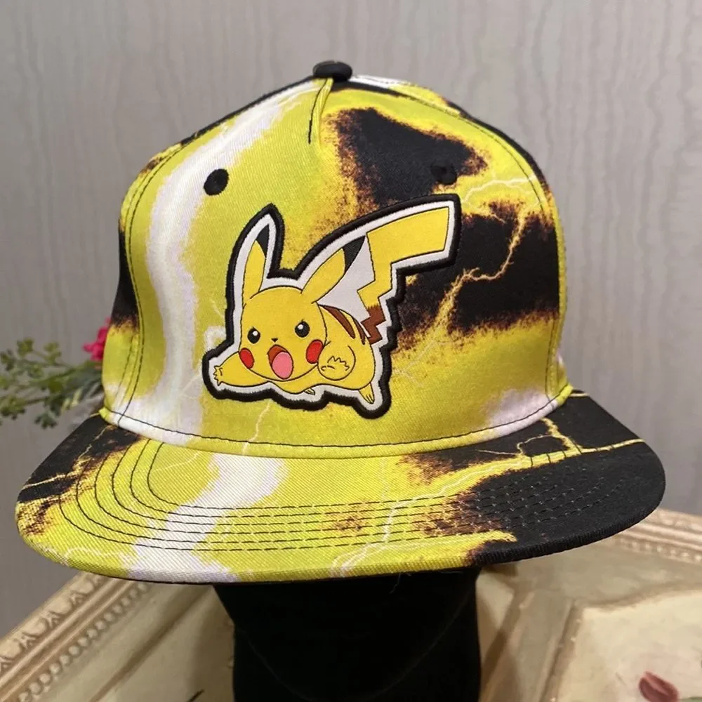 Pokemon Bioworld Adjustable Snap Back Pikachu Cap Hat Tie Dye Acid Wash Unisex